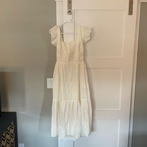 Ruffle-Strap Tiered Midi Dress in Textural Stripe